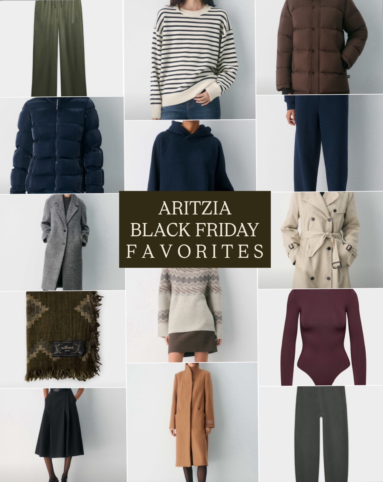 All of my favorite that will be on sale during the Aritzia Black FIVEDAY Sale starting 11/25! It’s 20% off sitewide and 10% off the Super Puff! Prep your cart now so you can be ready to check out first think before your favorites sell out. @aritzia #ad #aritziaPartner #Paidlink 

#LTKHoliday #LTKSaleAlert #LTKCyberWeek