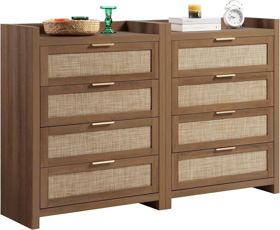 SICOTAS Dresser for Bedroom Chest of Drawers Tall Dresser with 4 Rattan Drawers Wood Dresser for ... | Amazon (US)