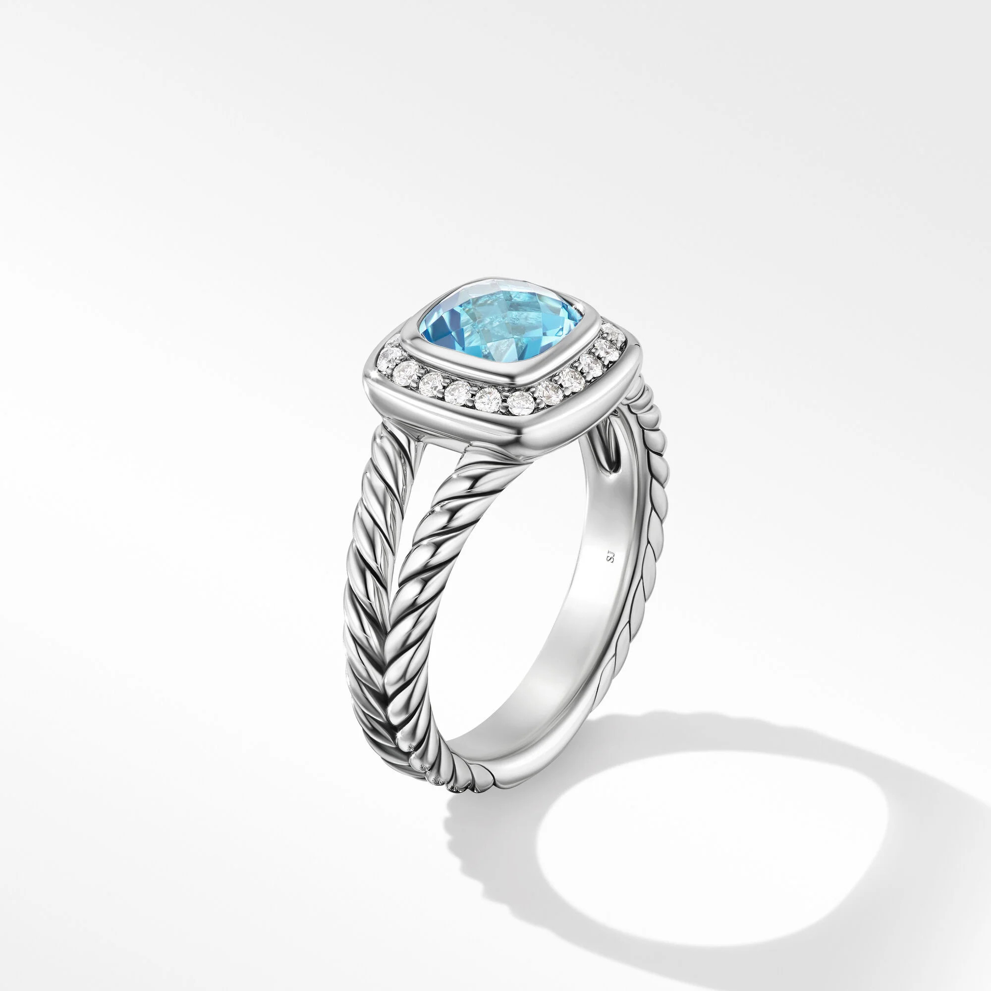 Petite Albion® Ring in Sterling Silver with Blue Topaz and Pavé Diamonds | David Yurman