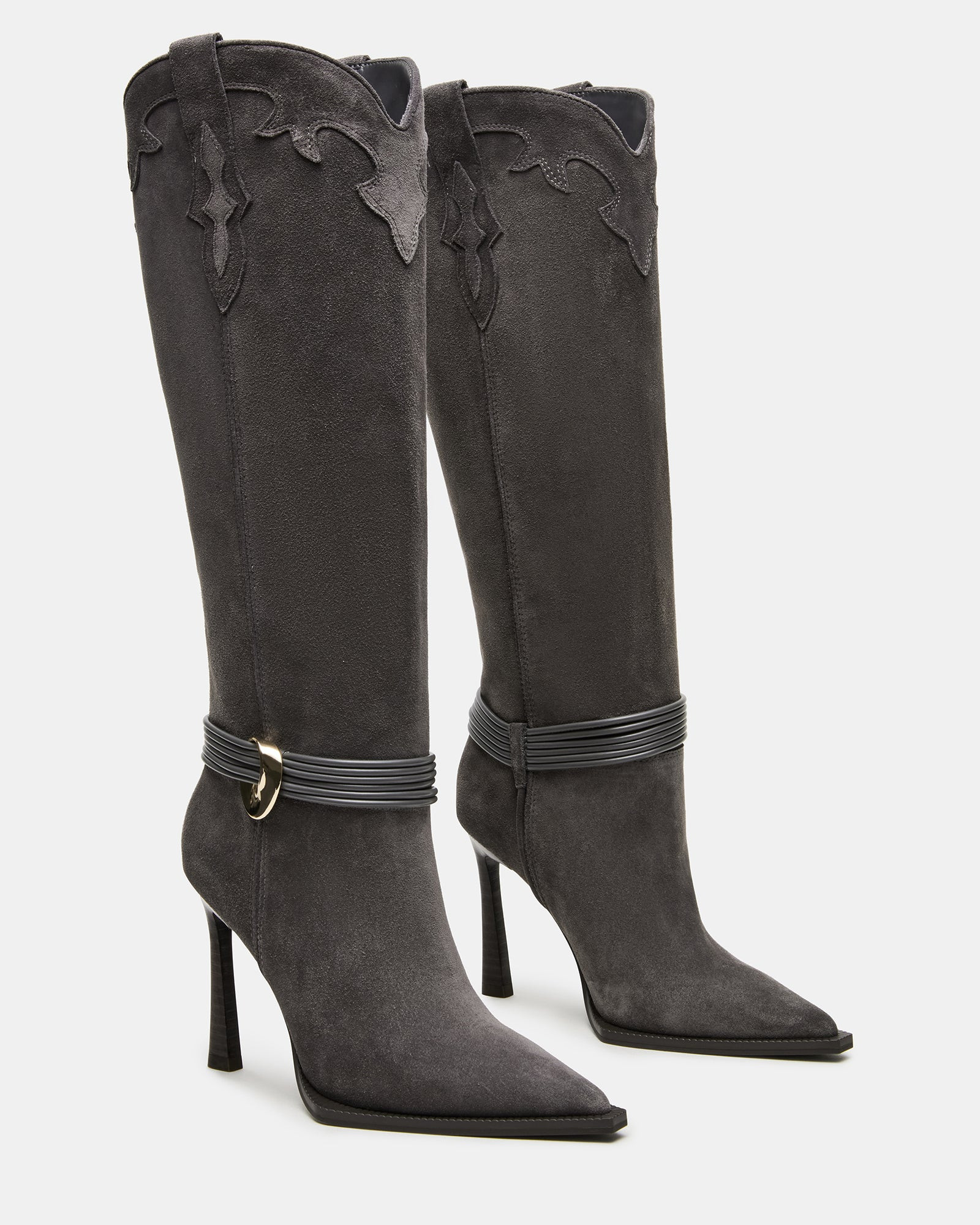 KYNDALL Grey Suede Pointed-Toe Stiletto Heeled Knee-High Women's Boot | Steve Madden (US)