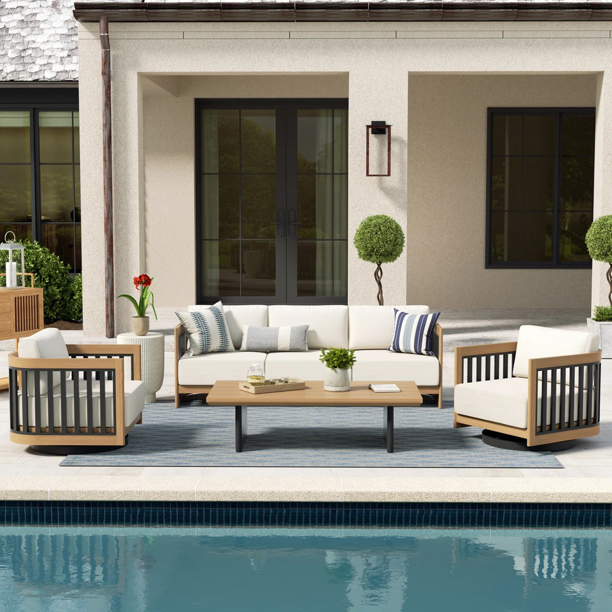 Sereno Patio 5 Person Aluminum Swivel Conversation Set With Cushions | Wayfair North America