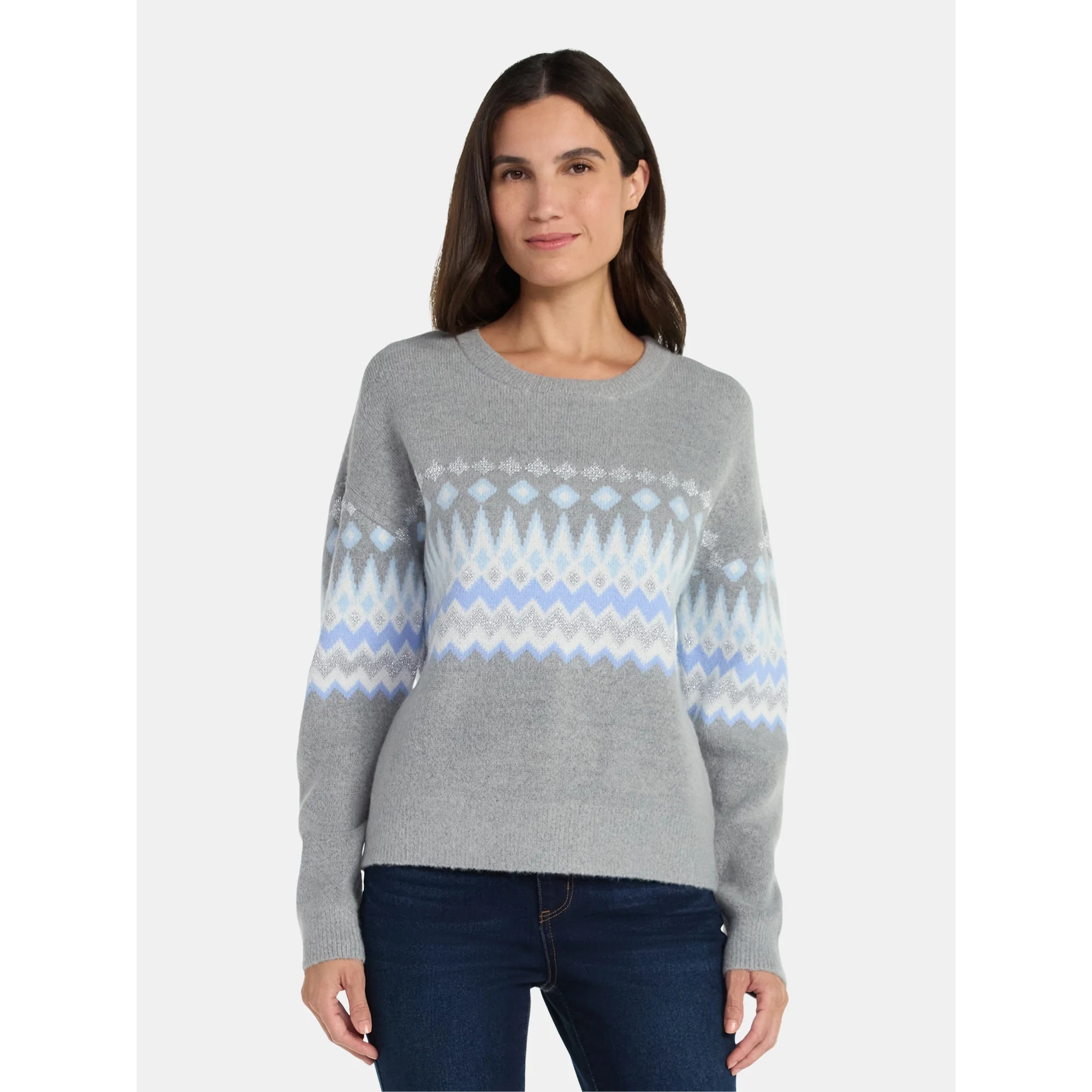 99 Jane Street Women's and Women's Plus Fair Isle Pullover Sweater, Midweight, Sizes XS-4X | Walmart (US)