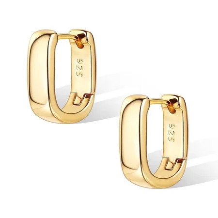 Alexcraft Chunky Huggie Earrings for Women 14K Gold Plated Hypoallergenic Sterling Silver Minimalist Hoops | Walmart (US)