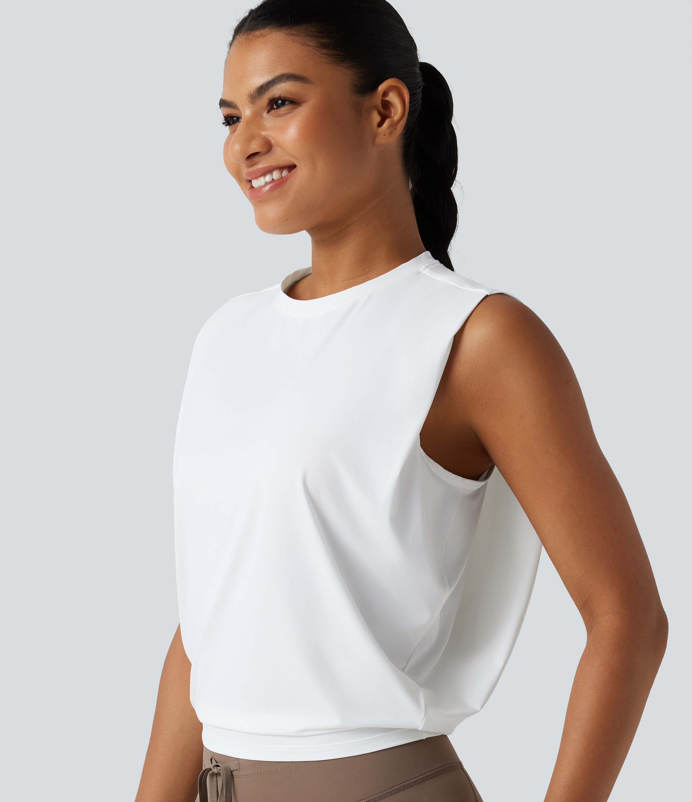 Halara Round Neck Cool Touch Cropped Yoga Tank Top-UPF50+ Tank Top - Black - L golf tops halter top tunic tops sleeveless tops backless top | HALARA