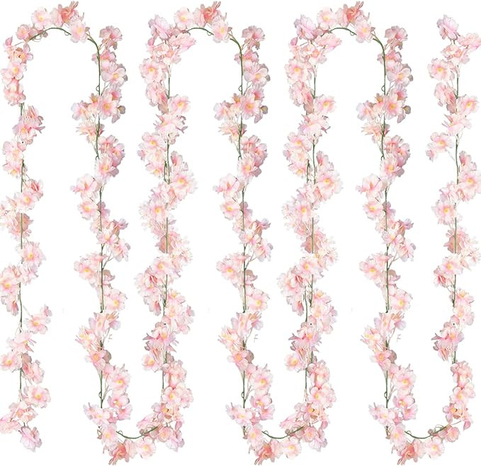 Sggvecsy Cherry Blossom Garland Artificial Cherry Flower Vines 2 Pack Hanging Silk Flowers Garlan... | Amazon (US)