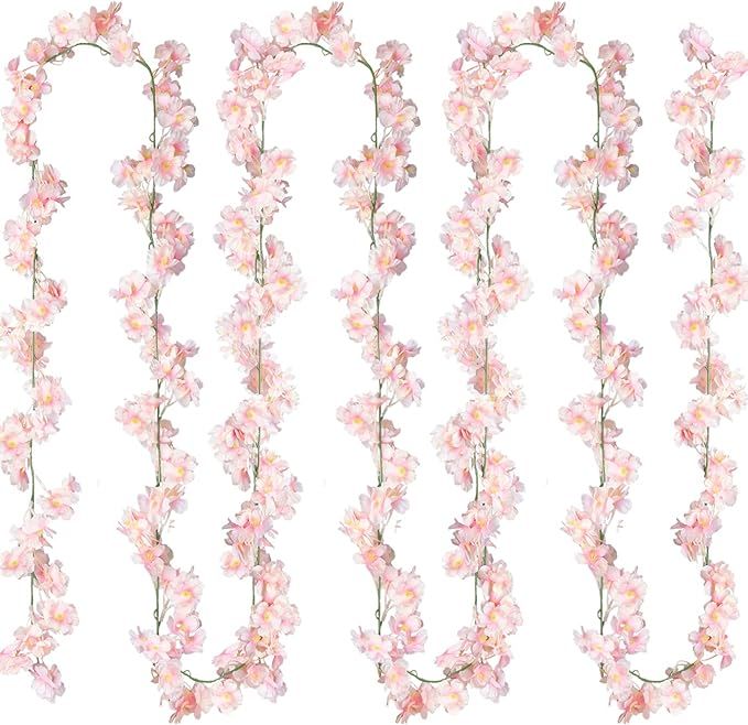 Sggvecsy Cherry Blossom Garland Artificial Cherry Flower Vines 2 Pack Hanging Silk Flowers Garlan... | Amazon (US)