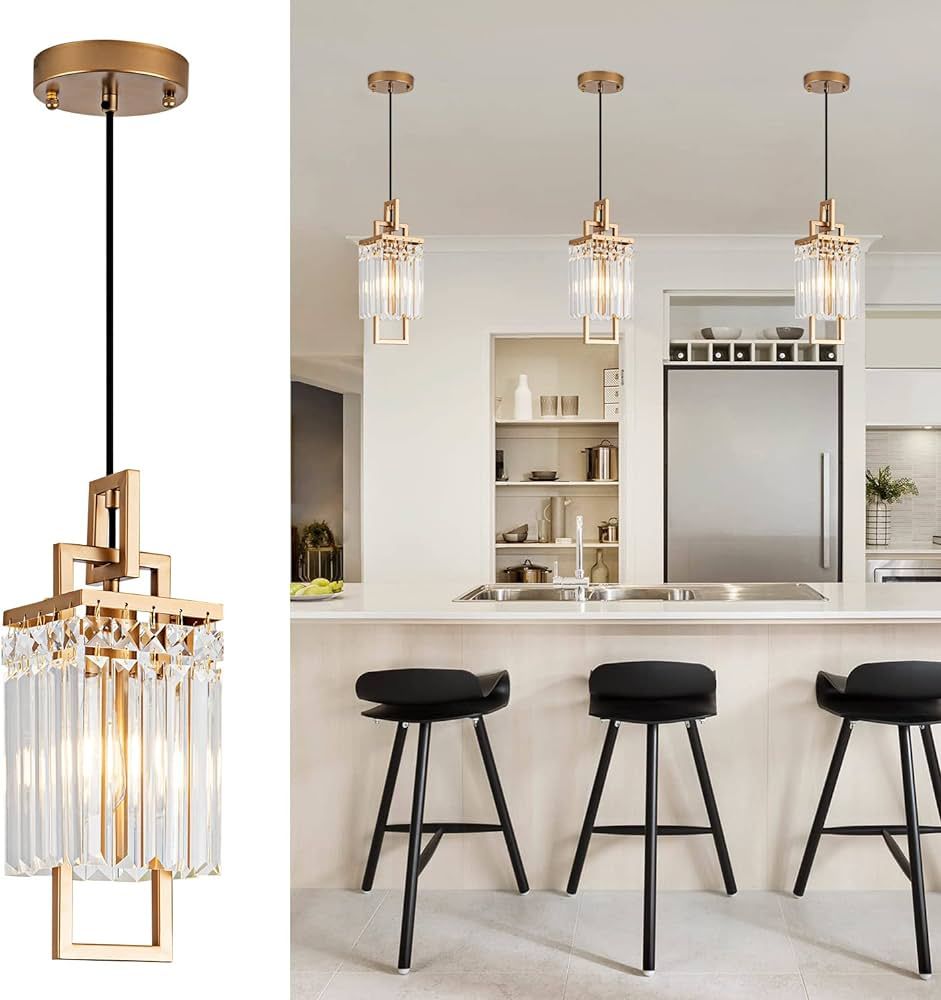 lighceac [3-Pack] Modern Gold Pendant Light Fixtures for Kitchen Island and Dining Room, Industri... | Amazon (US)