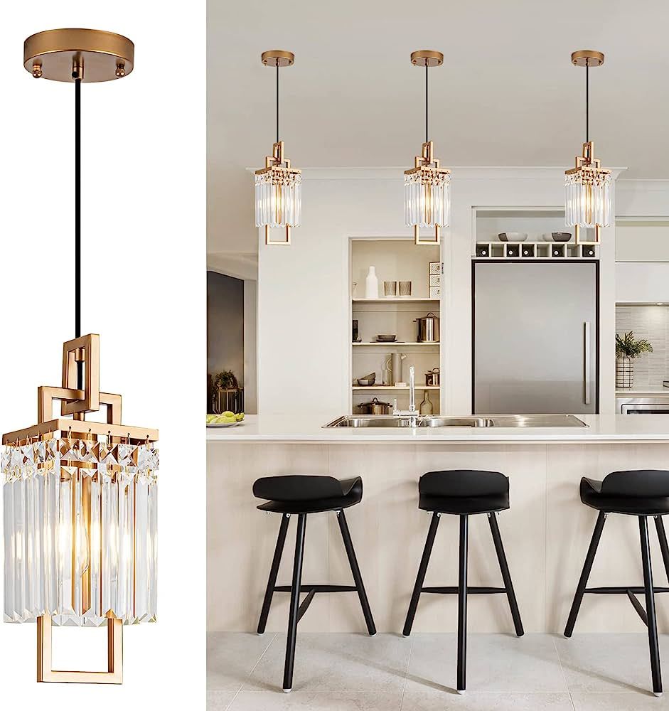 lighceac [3-Pack] Modern Gold Pendant Light Fixtures for Kitchen Island and Dining Room, Industri... | Amazon (US)