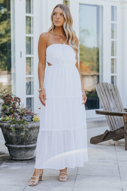 Seascape Ruffled Cutout White Maxi Dress - FINAL SALE | Magnolia Boutique