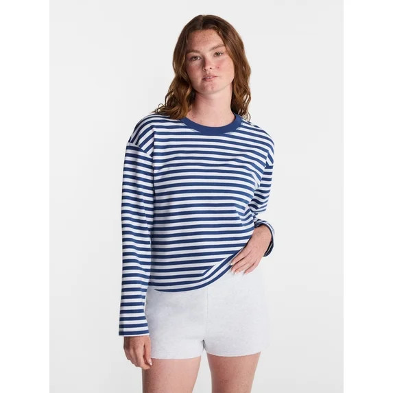 No Boundaries Oversize LS Stripe Tee, Women’s Sizes XXS-XXL | Walmart (US)