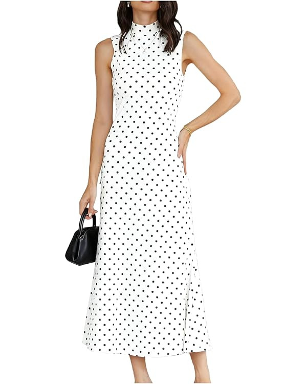 Milumia Women's Polka Dots Maxi Tank Dress Vintage Mock Neck Sleeveless Elegant Long Dresses | Amazon (US)