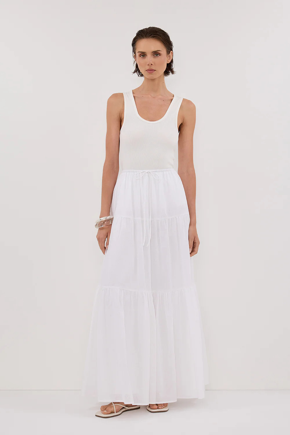 FLETCHER WHITE TIERED MAXI SKIRT | DISSH