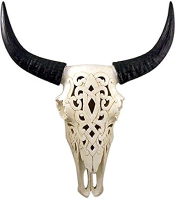 Home Originality White Tribal Engraved Steer Skull Wall Hanging Sculpture, 19 Inch | Amazon (US)