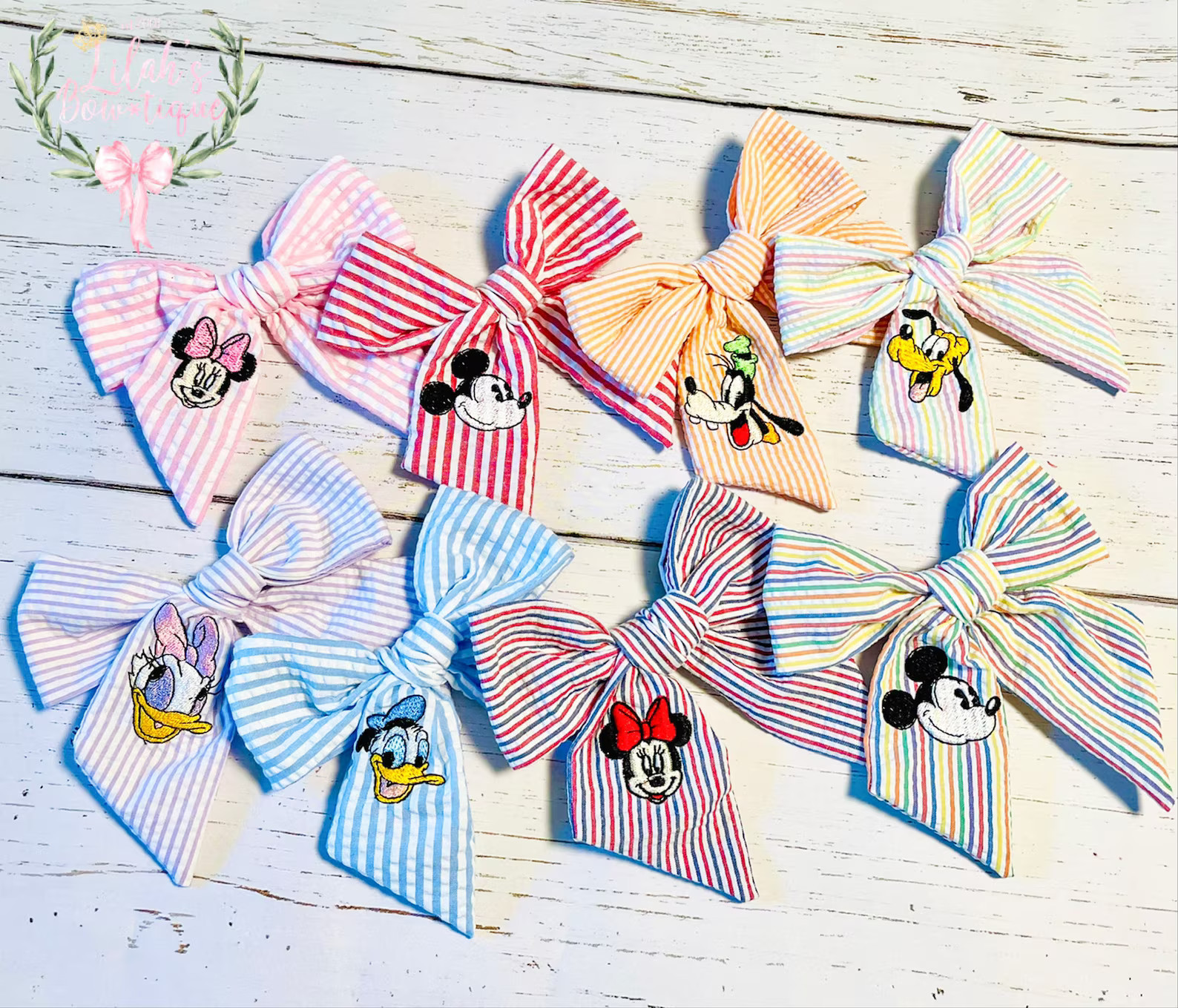 Custom Embroidered Disney Hand Tied Seersucker Bow Mickey - Etsy | Etsy (US)