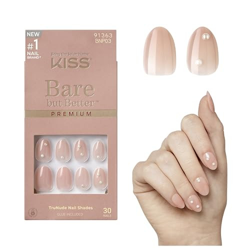KISS Bare But Better, Press On Nails, Nail glue included, 'Slay', Light Nude, Short Size, Almond Shape, Includes 30 Nails, 2G Glue, 1 Manicure Stick, 1 Mini File | Amazon (US)