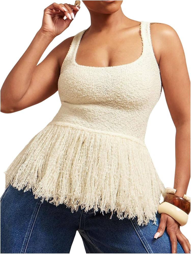 SOLY HUX Women's Fringe Knit Tank Tops Scoop Neck Sleeveless Summer Vacation Going Out Top | Amazon (US)