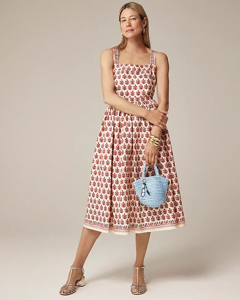 Embroidered apron dress in block print | J. Crew US