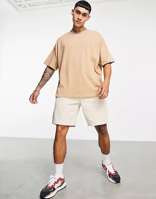 ASOS DESIGN – Schweres, langärmliges Oversize-Shirt aus Bio-Baumwolle in Beige | ASOS (Global)