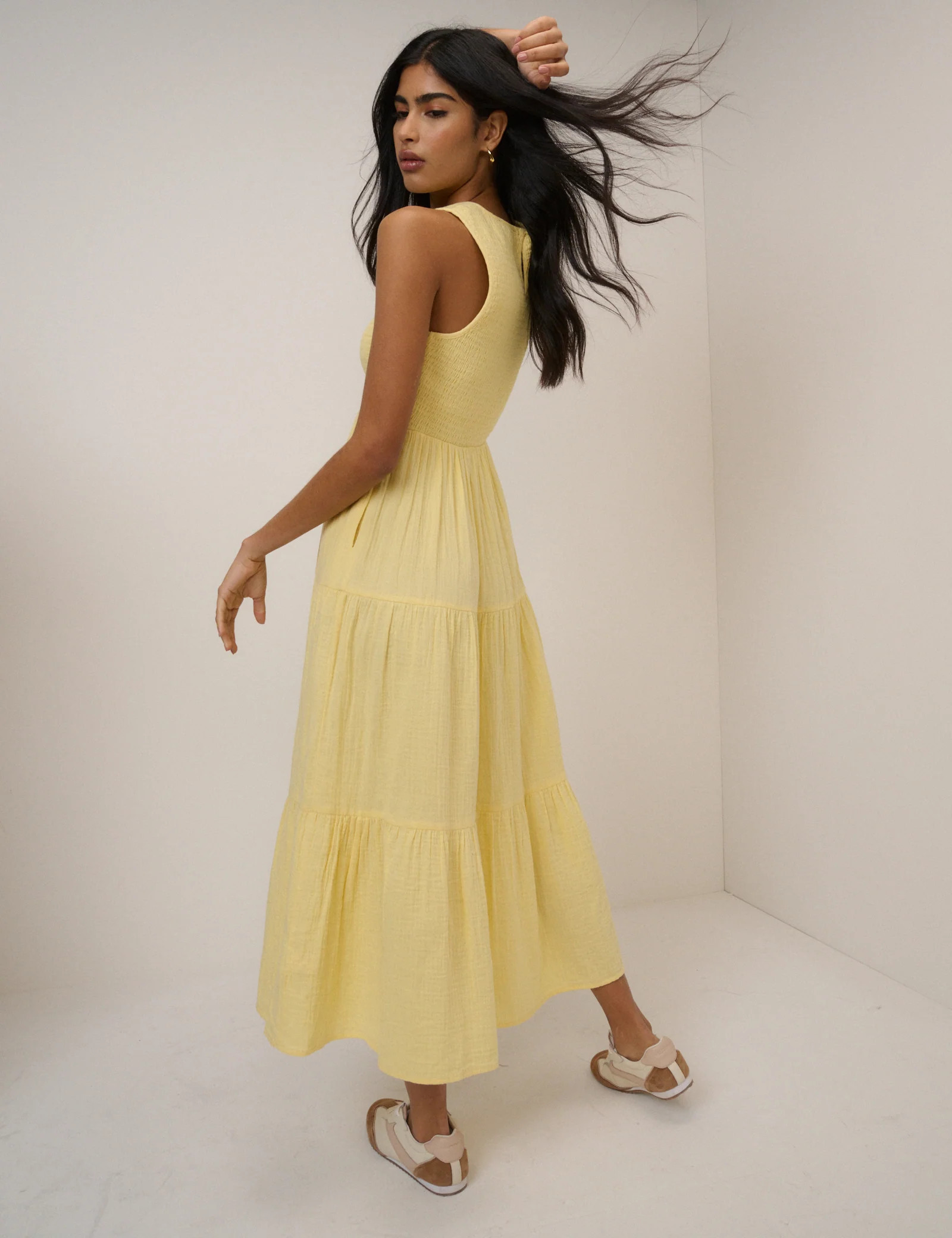 Yellow Sleeveless Tiered Charlie Midi Dress | Nobody's Child
