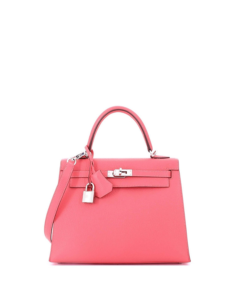 Pre-Owned Hermes Kelly 25 Handbag Pink Chevre Mysore with Palladium Hardware | Bloomingdale's (US)