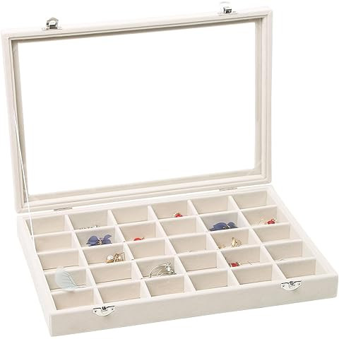 Frebeauty Velvet Jewelry Tray,35 Grid Jewelry Organizer with Clear Lid,Earring Holder Organizer C... | Amazon (US)