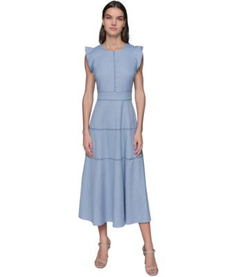 KARL LAGERFELD PARIS Women's Lace-Inset Flutter-Sleeve Midi Dress - Macy's | Macy's
