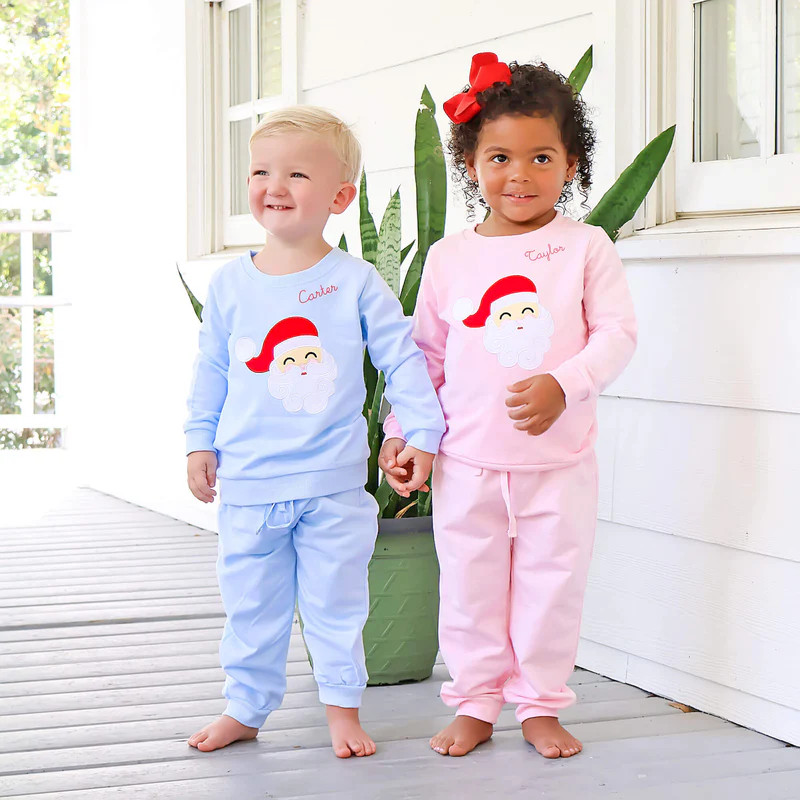 Happy Santa Light Blue Jogger Set | Classic Whimsy