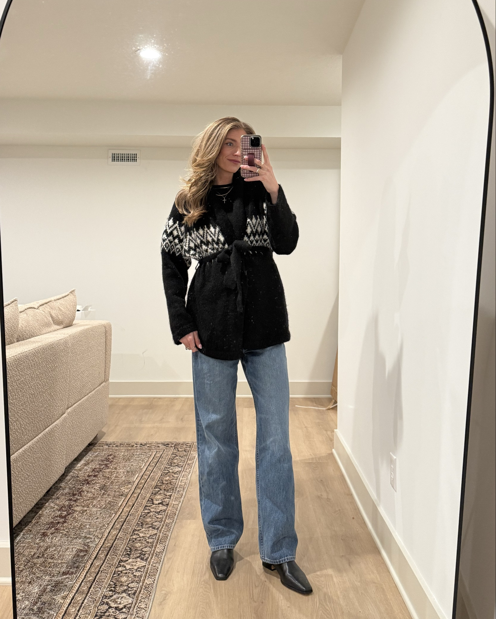 I wore this to a family dinner date night and it was super bump friendly and comfy! 
Jeans are a lower rise so they work around the bump and aren’t restrictive 
Pre pregnancy I size down to a 26 regular (plenty long enough)
Pregnancy I’m wearing a 29 
Sweater is old from gap but linked a few wrap cardigans


#LTKootd #LTKBump #LTKmomlife