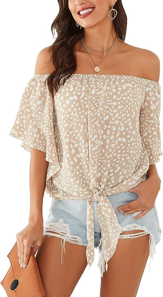 Hibluco Women's Fashion Off Shoulder Tops Sexy Floral Print Crop Tops | Amazon (US)