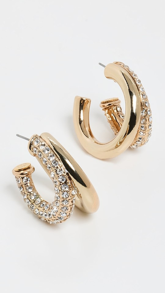14k Polished Gold Crystal Double Hoop Post Earrings | Shopbop
