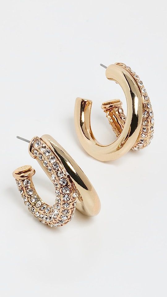 14k Polished Gold Crystal Double Hoop Post Earrings | Shopbop