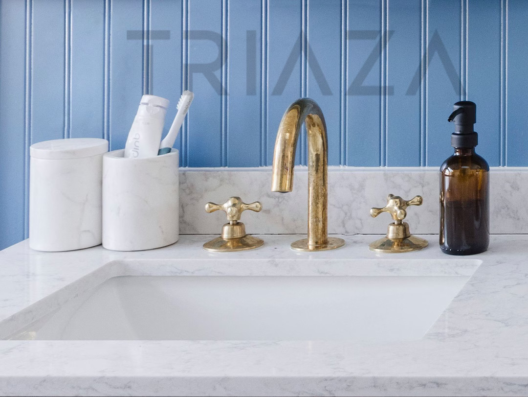 Unlacquered Solid Brass Bathroom Vanity 3 Holes Faucet , Deck Mount Faucet , Brass Bathroom Fauce... | Etsy (US)