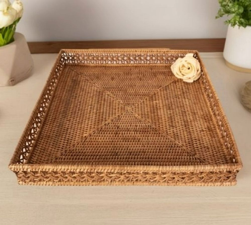 Tava Braided Rattan Square Tray | Pottery Barn (US)