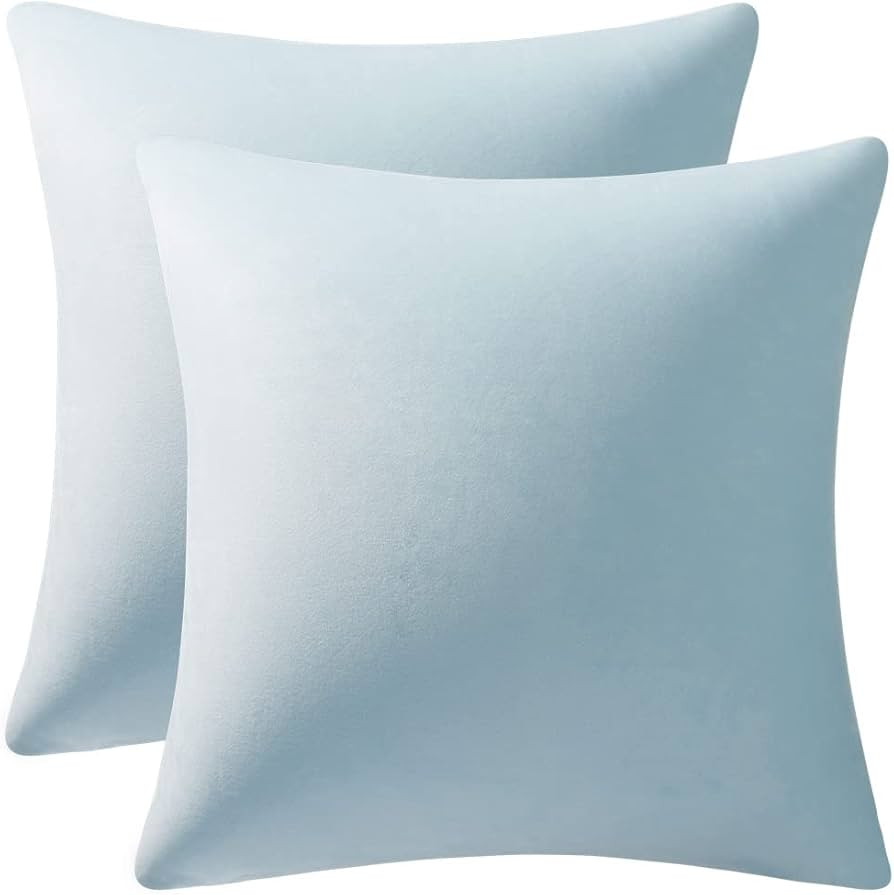 DEZENE Throw Pillow Cases 24x24 Light-Blue: 2 Pack Cozy Soft Velvet Square Decorative Pillow Cove... | Amazon (US)