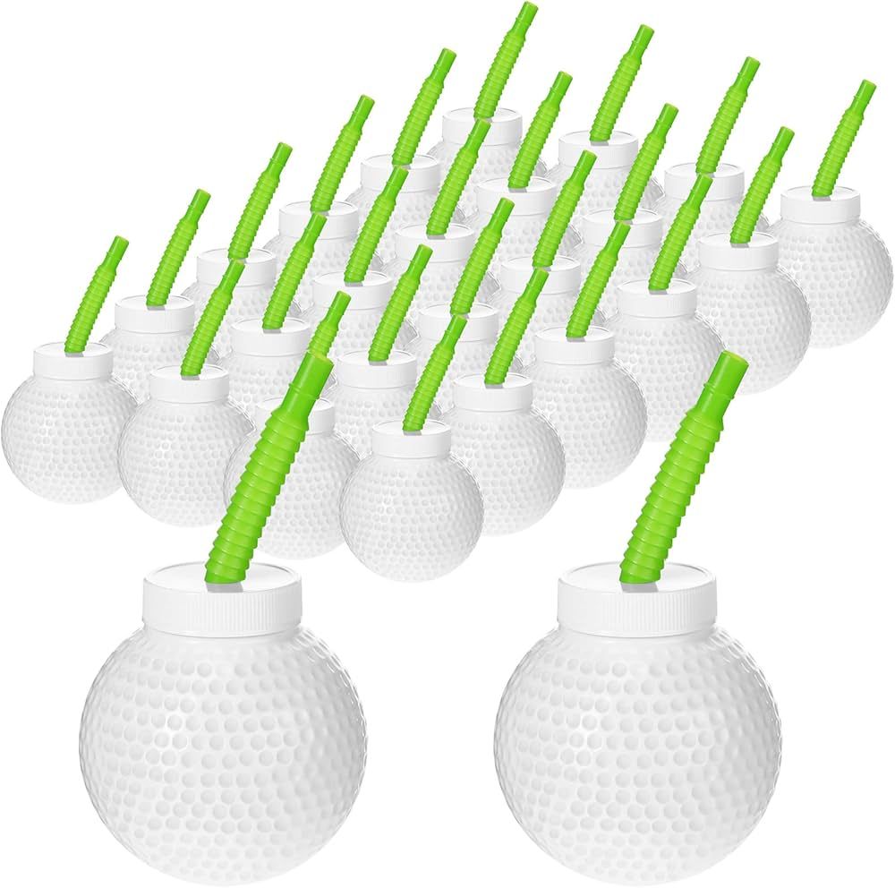 Golf Ball Cups with Straws and Lids, Plastic Reusable Golf Party Cups Bulk for Kids Birthday Them... | Amazon (US)