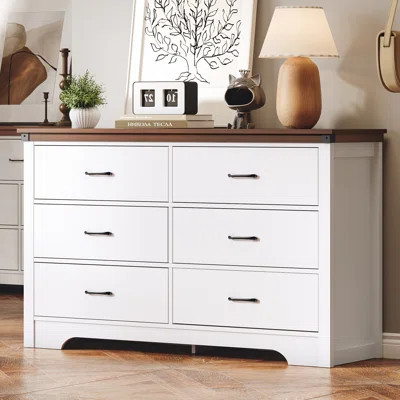 52" Tall 6 Drawer Dresser,Wood White Dresser with Deep Drawers, Storage Dressers Organizer for Bedroom, Living Room(White) | Wayfair North America