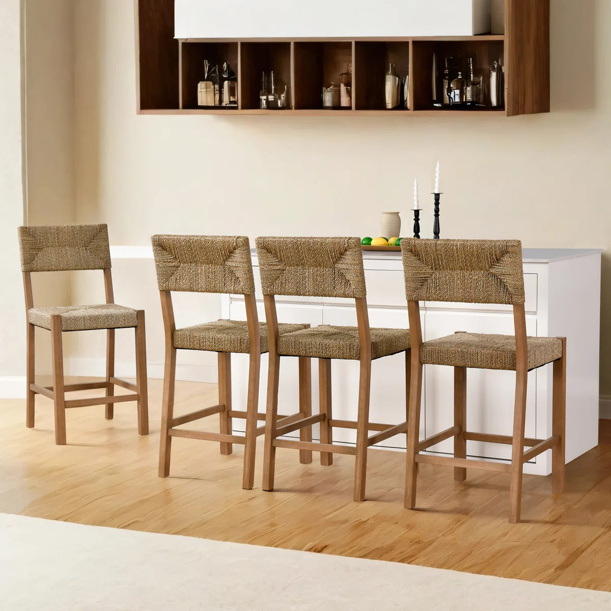 Bay Isle Home\u2122 Cledia 21" Wide Rustic Farmhouse Mahogany Wood Ratten Seat Counter Stool & Re... | Wayfair North America