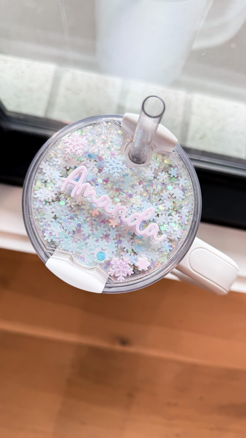 Icicle Snowflake Accessories Stanley Topper Custom Name Tag Name Plate Glitter Shaker Topper Chri... | Etsy (US)