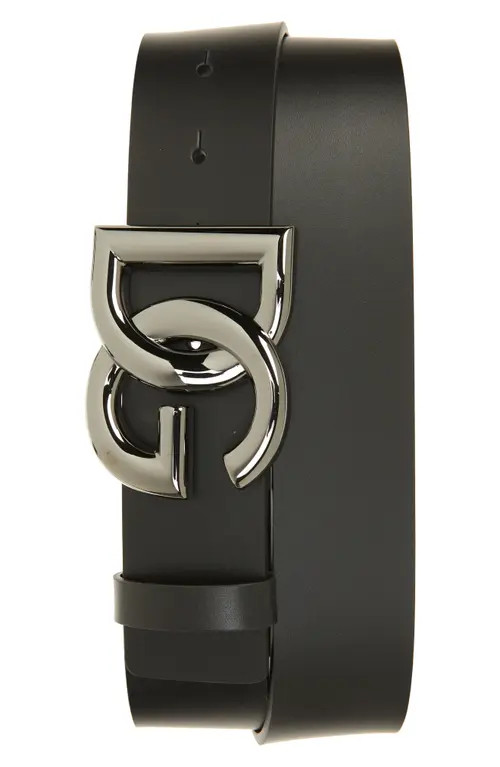 Dolce&Gabbana DG Logo Buckle Leather Belt in Nero at Nordstrom, Size 105 Eu | Nordstrom