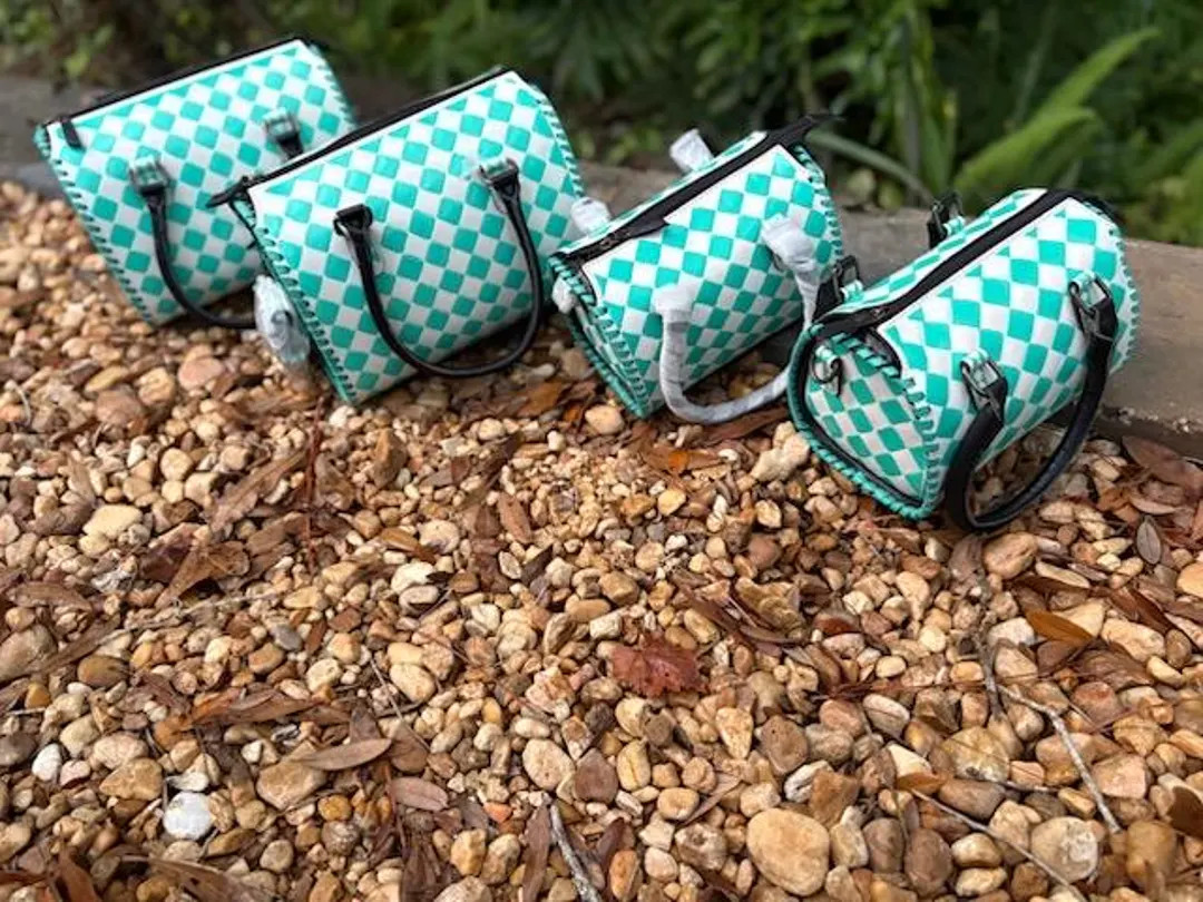 Teal and White Checker Tooled Leather Speedy Bag - Western Charm Purse. Crossbody Bag - Etsy | Etsy (US)
