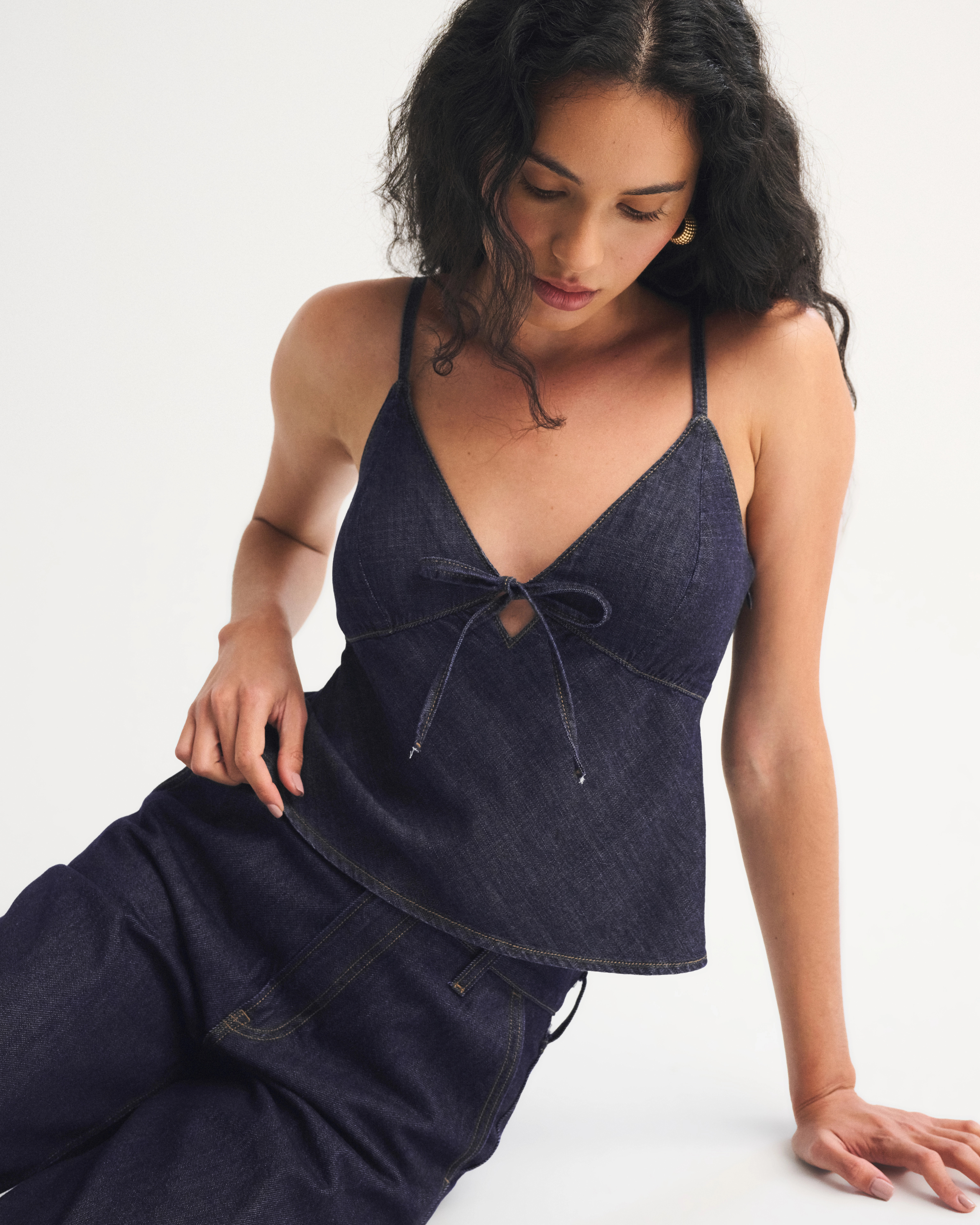A&F Bella Bra-Free Chambray Tie-Front Cami | Abercrombie & Fitch (US)