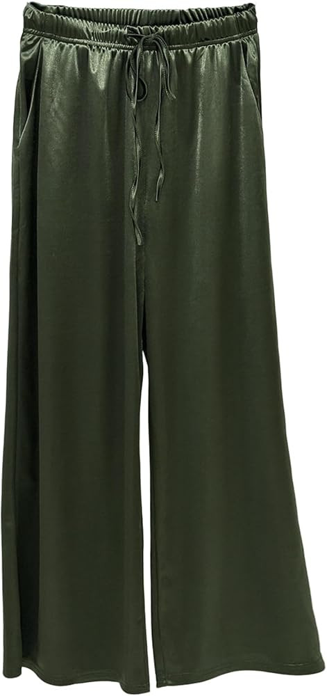Women's Silk Wide Leg Pants, Loose Comfortable Straight Leg Casual Trousers, High Waist Elastic W... | Amazon (US)