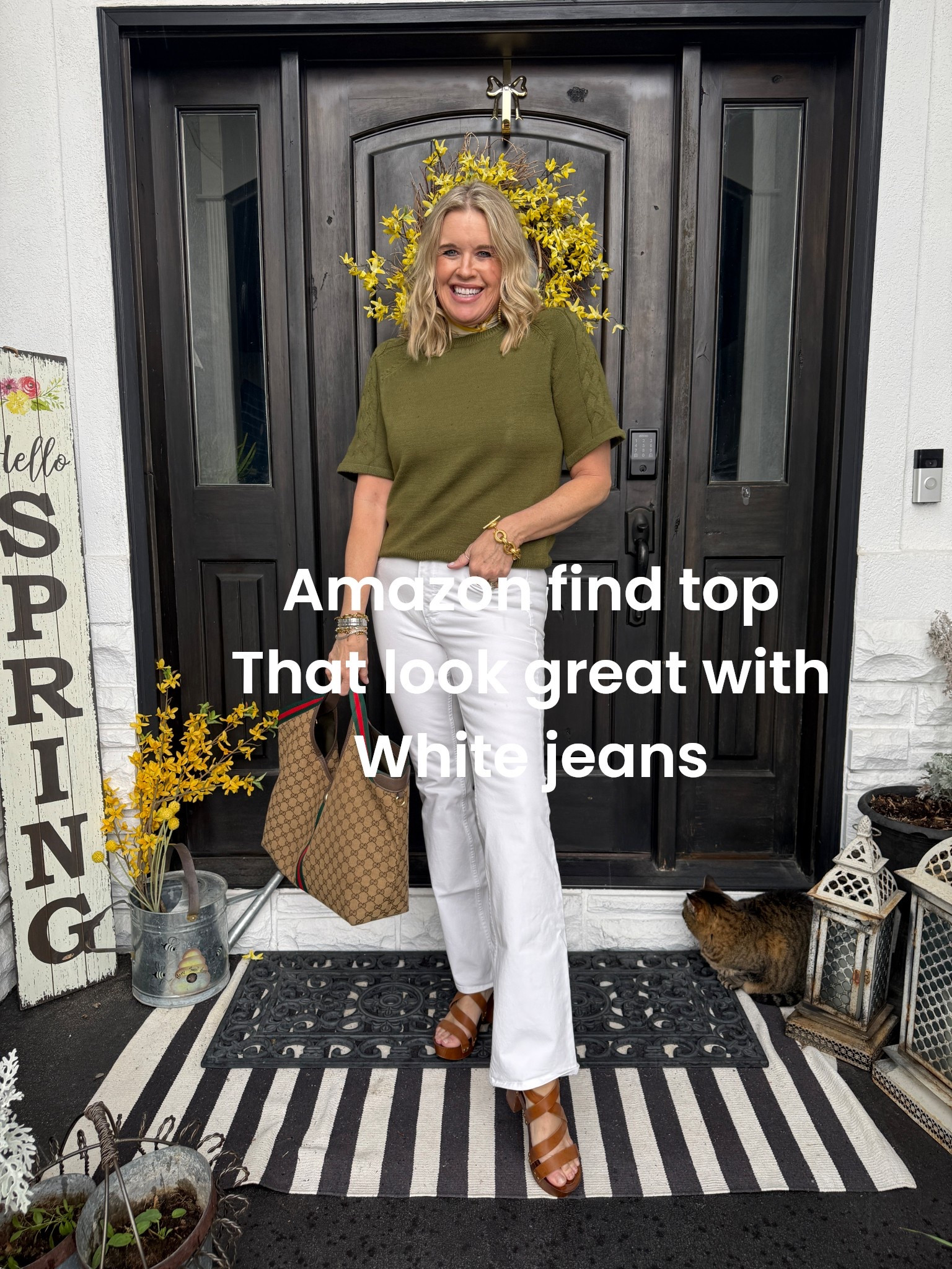 

Amazon find top
That look great with
White jeans

White jeans that fit great on every figure , mid rise straight leg with a little flare

Tan straps heel wooden heel sandal (sold out) linked similar 

Gucci tote bag that I don’t have any  regrets  purchasing 
So good hold everything plus
Also great for travel 

Julie voz gold chain bracelet and gold hoops  



#LTKgrwm #LTKootd #LTKOver40