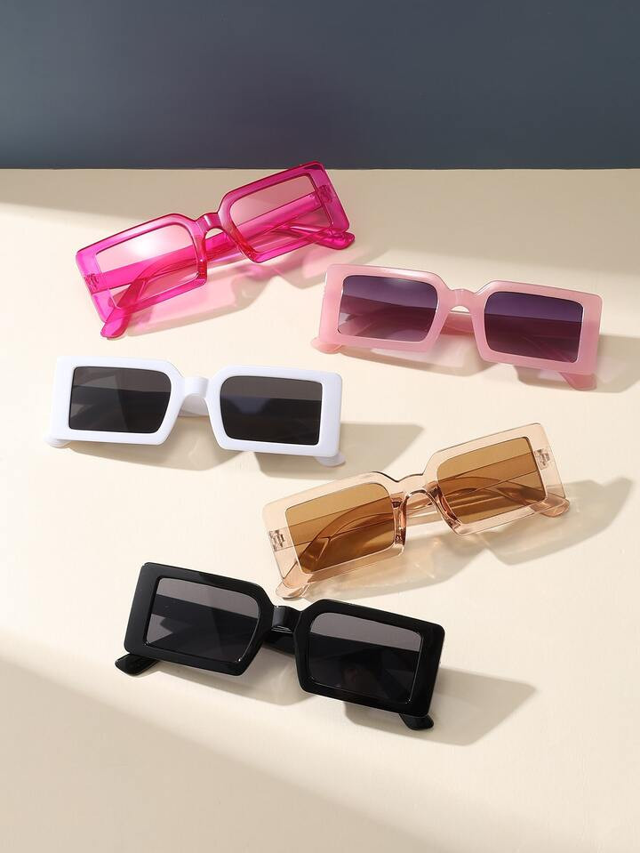 5pcs Women's Square Plastic Fashion Glasses With Decorative Design | SHEIN