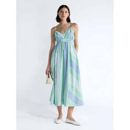 Free Assembly Women's and Women's Plus Striped Cotton Maxi Dress, with Cut Out Back, Sizes XS-4X | Walmart (US)