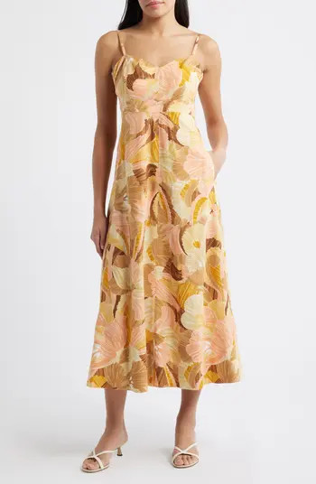 Vince Camuto Floral Linen Blend Midi Dress | Nordstrom | Nordstrom