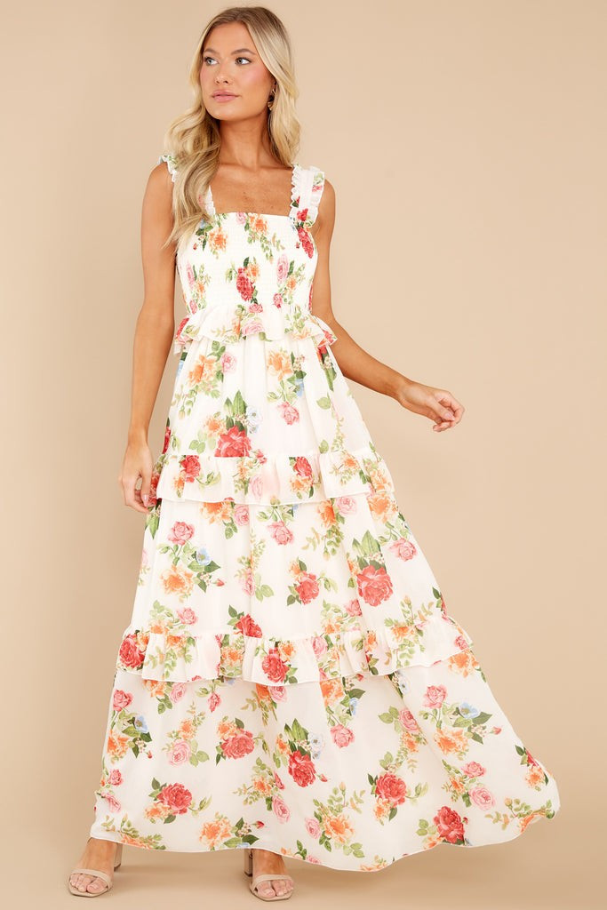 Blossoms Of Passion White Floral Print Maxi Dress | Red Dress 