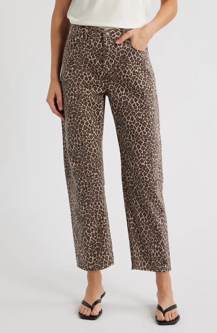 The Leopard Darted Barrel Leg Jeans | Nordstrom