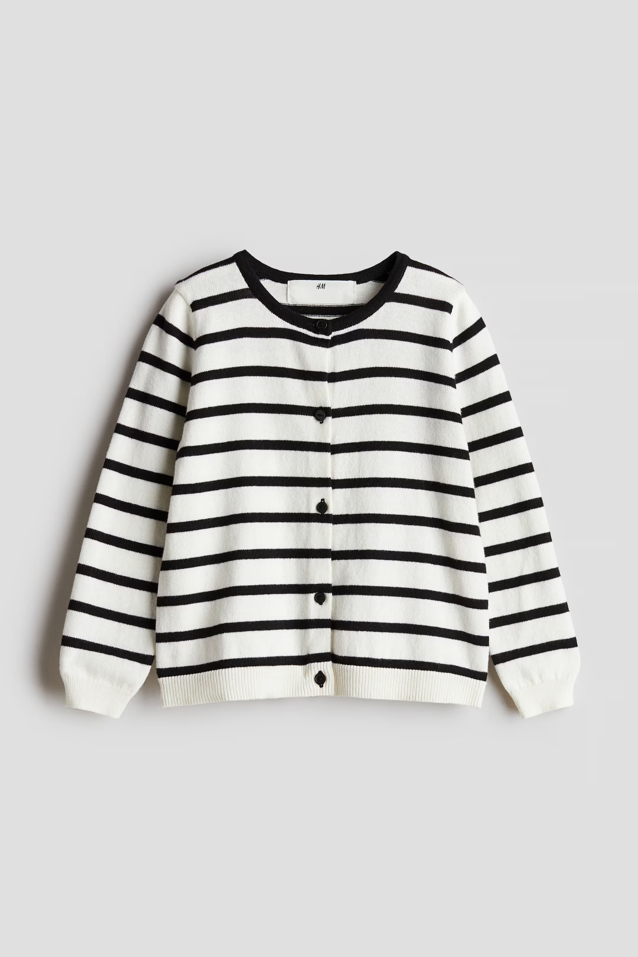 Fine-knit Cotton Cardigan - Round Neck - Long sleeve - Black/white striped - Kids | H&M US | H&M (US + CA)