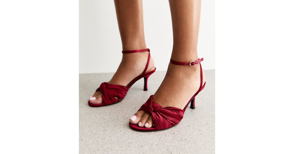 Red Satin Twisted Ankle Strap Stiletto Heel Sandals | New Look | New Look (UK)